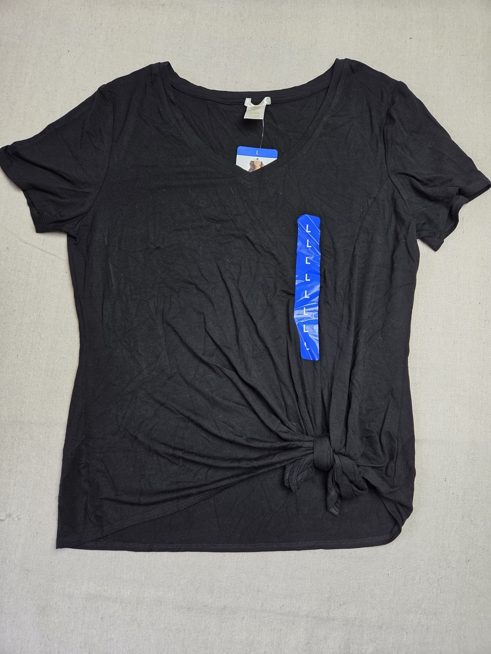 Women’s Black V-Neck Side Tie Tee - Picture 2 of 10